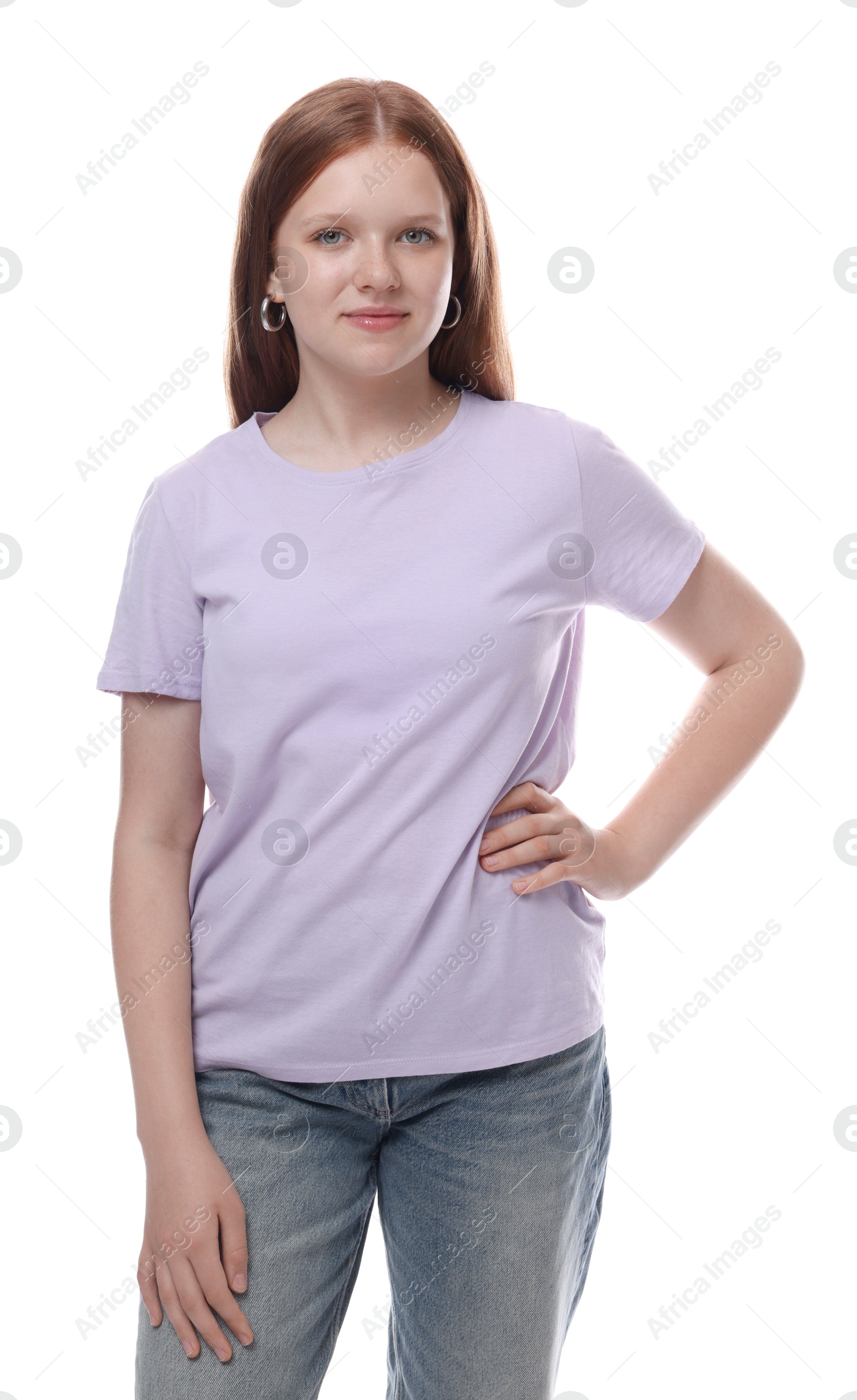 Photo of Portrait of teenage girl on white background