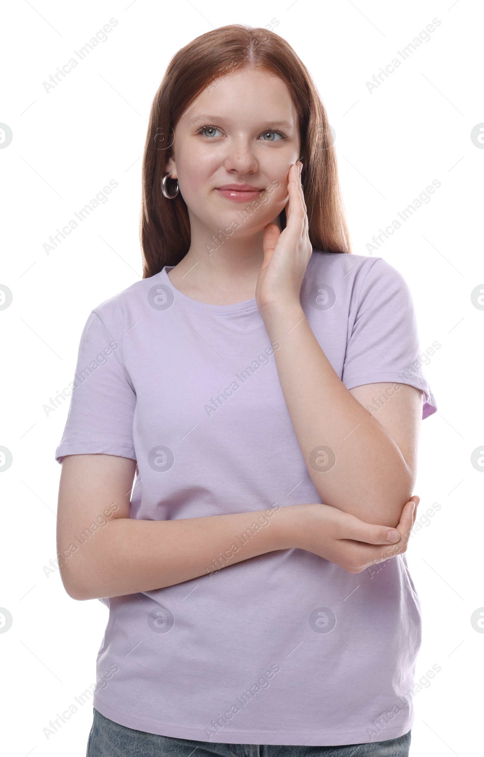 Photo of Portrait of teenage girl on white background