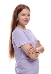 Photo of Portrait of teenage girl on white background