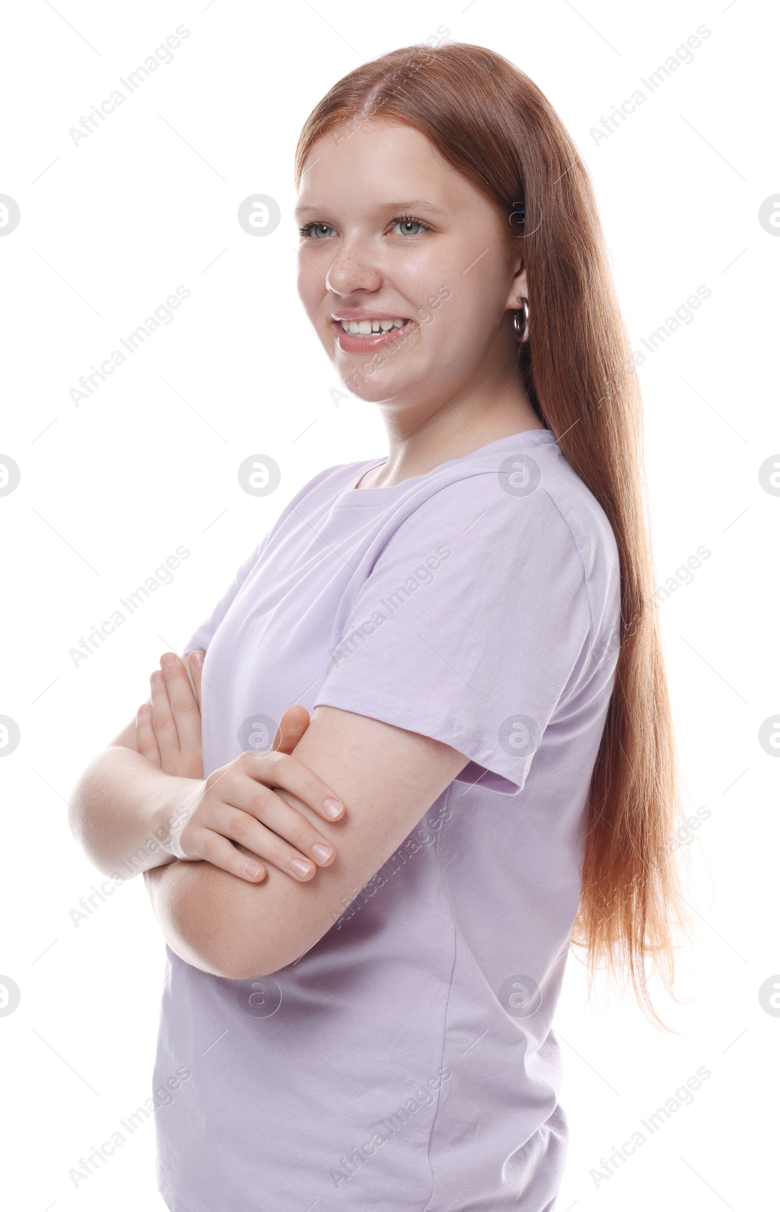 Photo of Portrait of teenage girl on white background