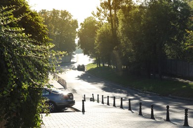 Beautiful view of city with trees in morning