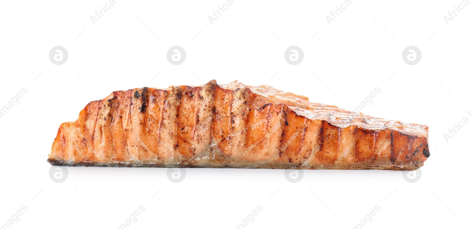 Photo of Delicious grilled salmon fillet isolated on white