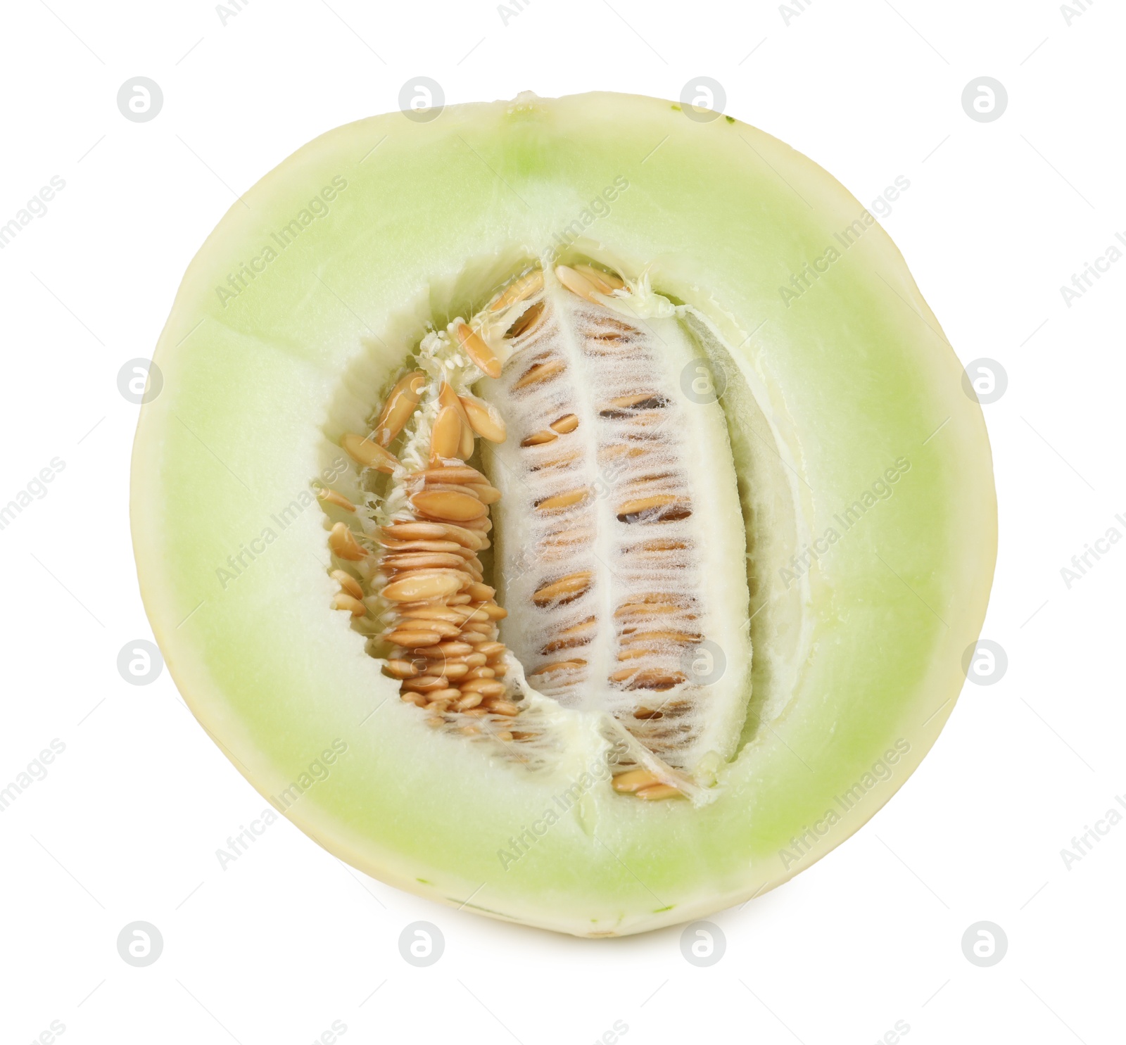 Photo of Half of fresh honeydew melon isolated on white