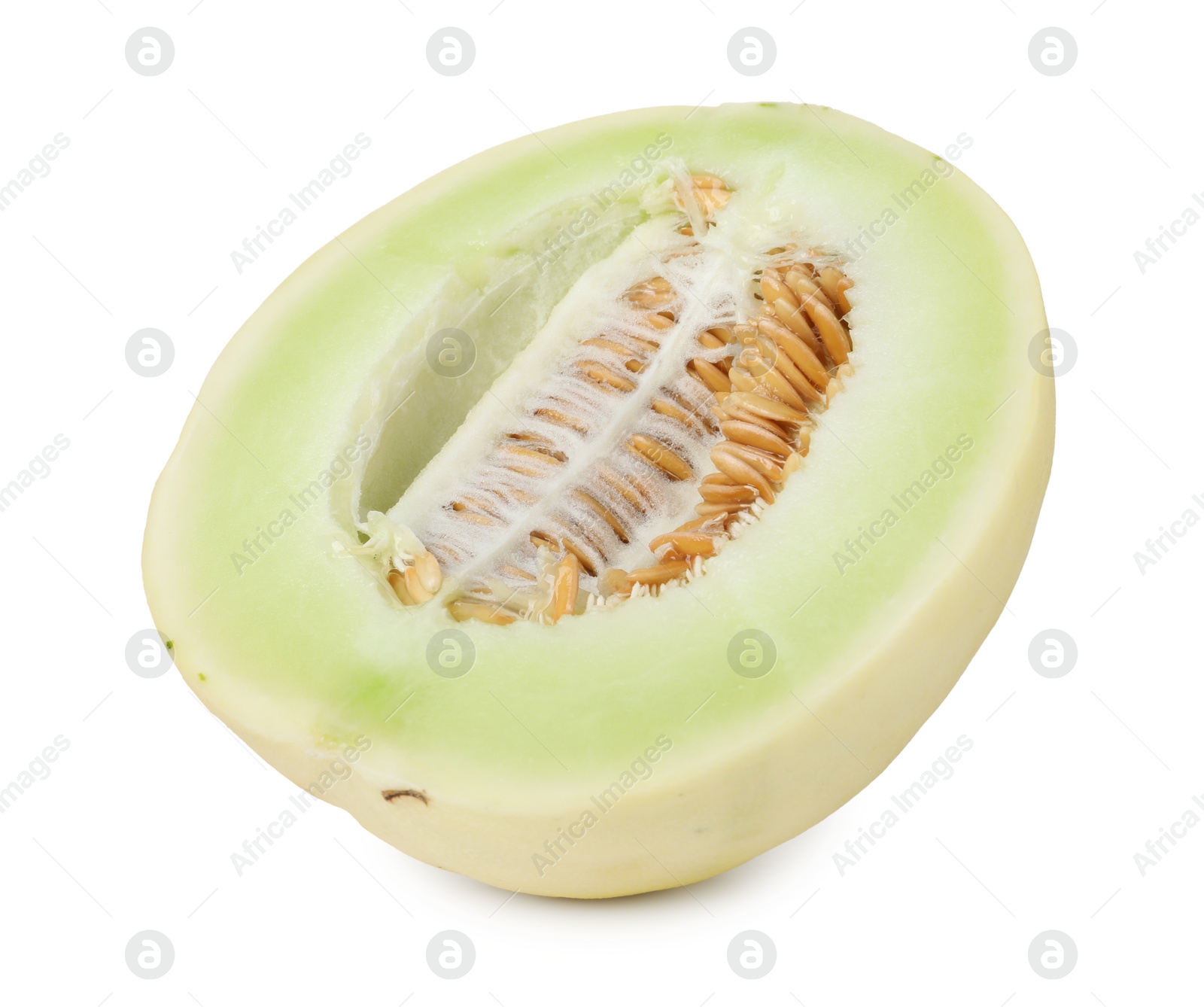 Photo of Half of fresh honeydew melon isolated on white