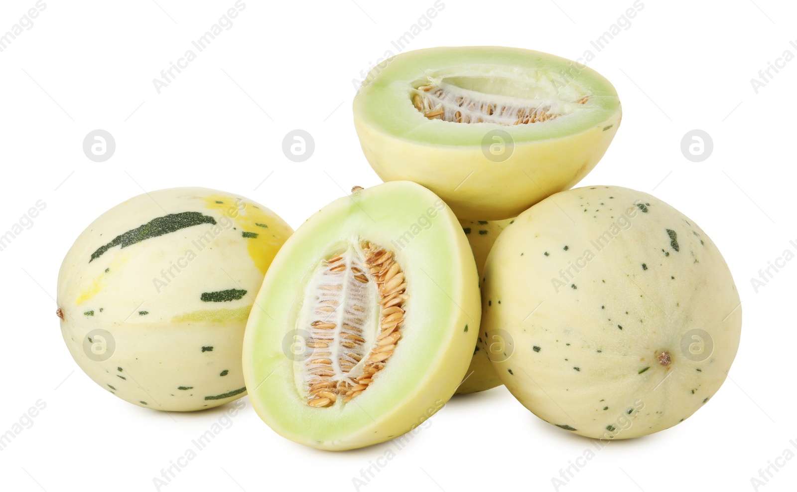 Photo of Fresh ripe honeydew melons isolated on white