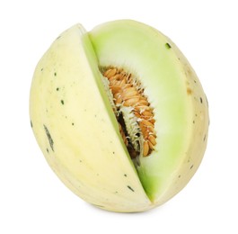 Photo of Cut fresh ripe honeydew melon isolated on white