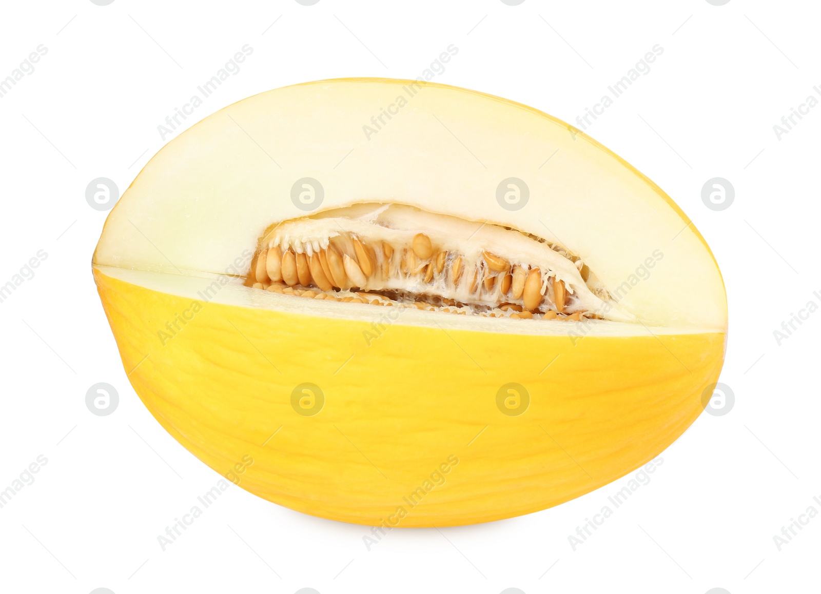 Photo of Cut fresh ripe melon isolated on white