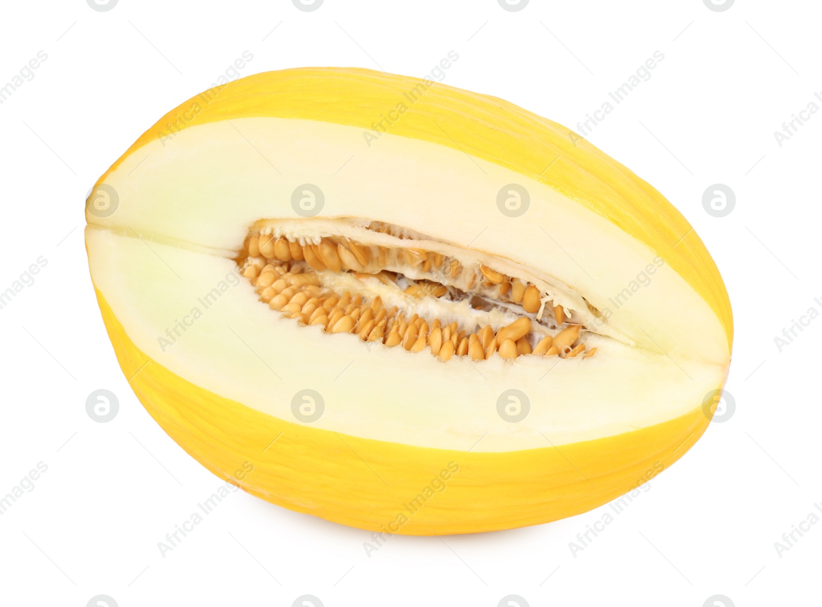 Photo of Cut fresh ripe melon isolated on white