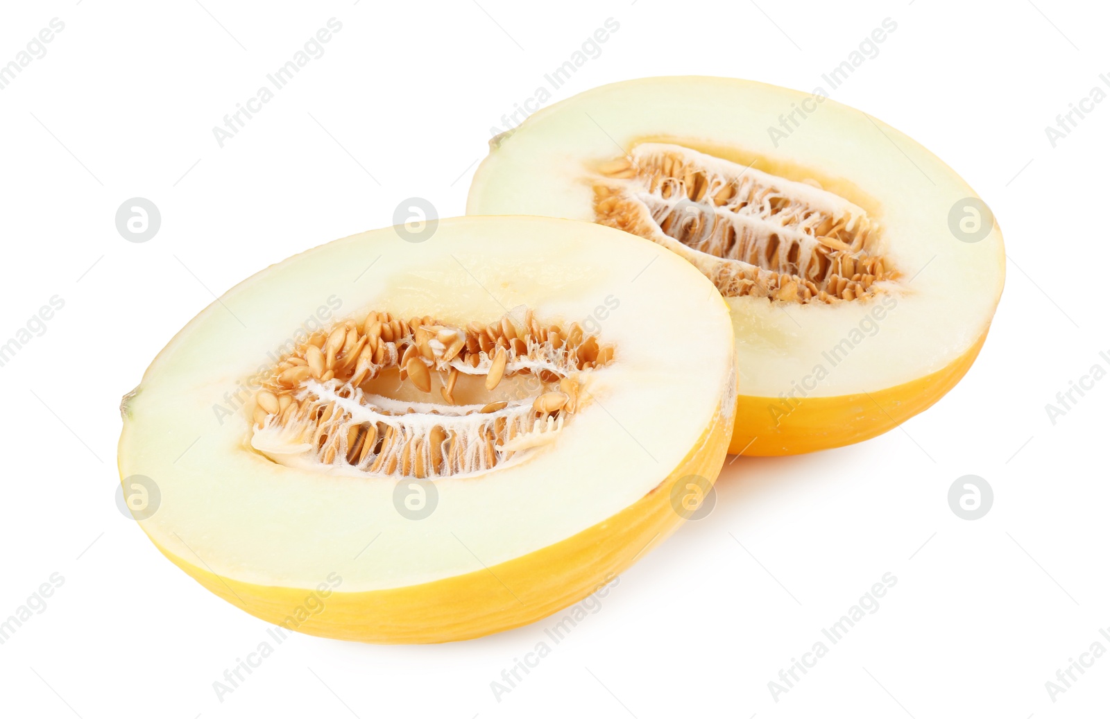 Photo of Halves of ripe melon isolated on white