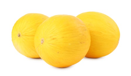 Photo of Three whole ripe melons isolated on white