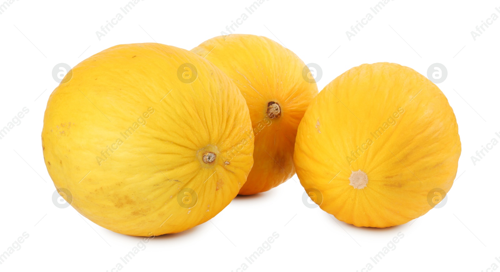 Photo of Three whole ripe melons isolated on white