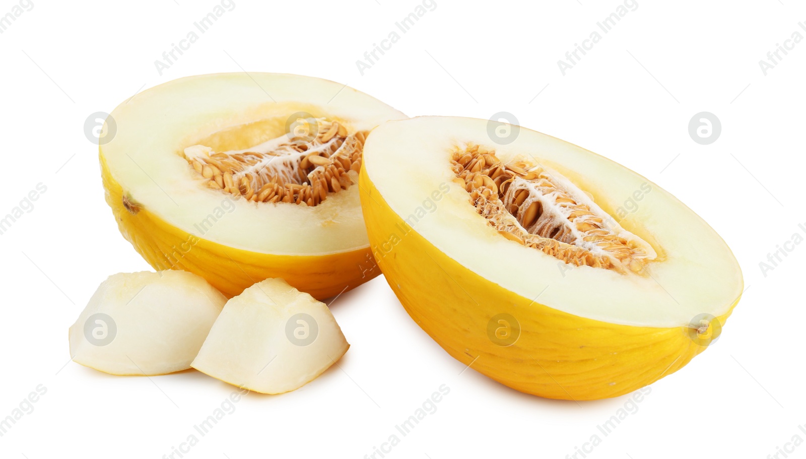 Photo of Pieces of fresh melon isolated on white