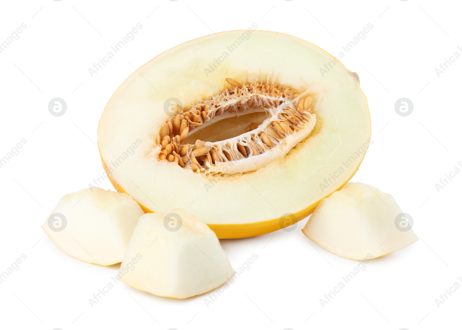 Photo of Pieces of fresh melon isolated on white