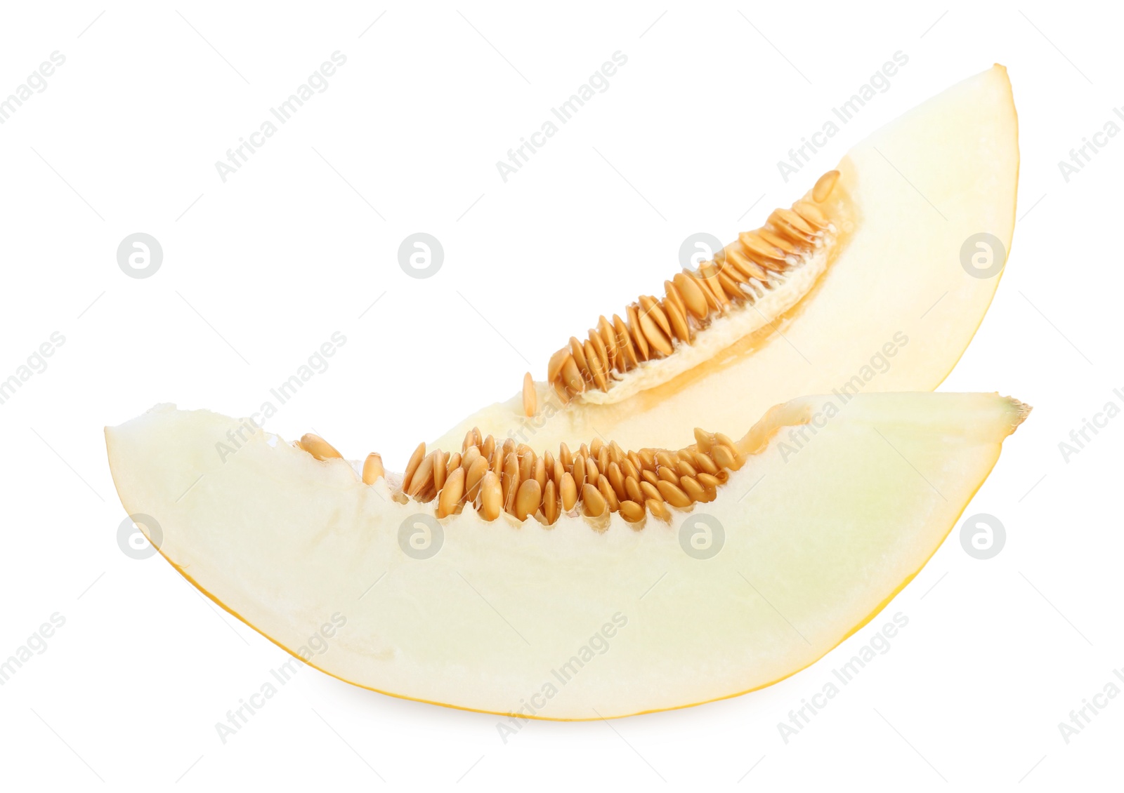 Photo of Pieces of fresh melon isolated on white