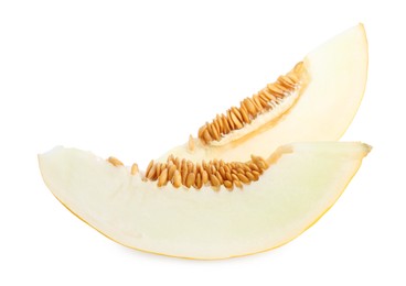 Photo of Pieces of fresh melon isolated on white