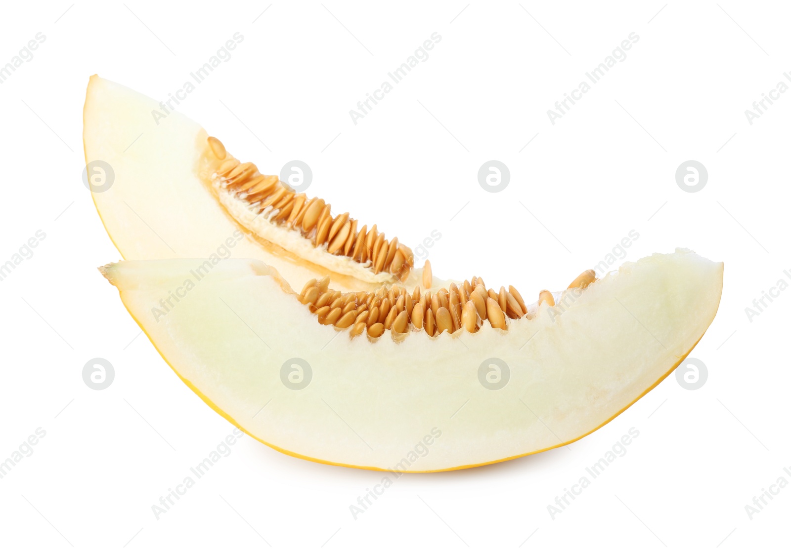 Photo of Pieces of fresh melon isolated on white