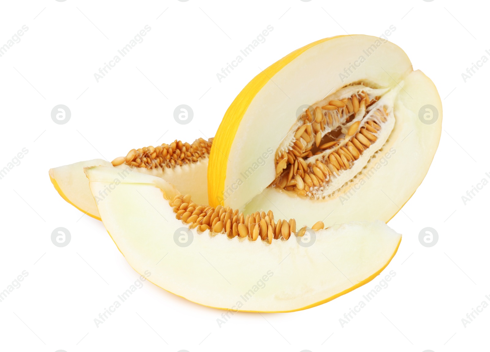 Photo of Pieces of fresh melon isolated on white