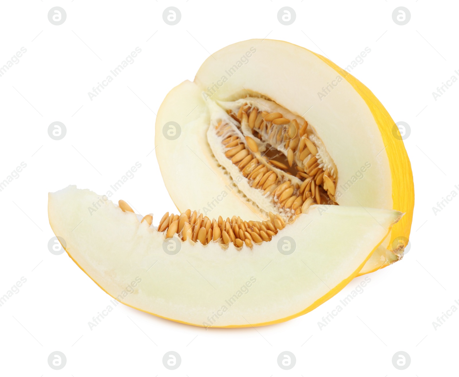 Photo of Pieces of fresh melon isolated on white