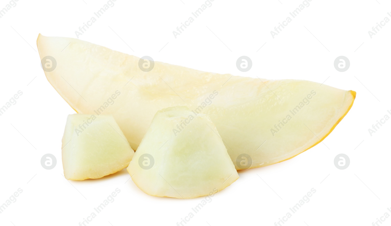 Photo of Pieces of fresh melon isolated on white