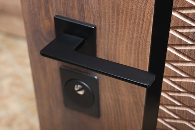 View of door with modern handle, closeup