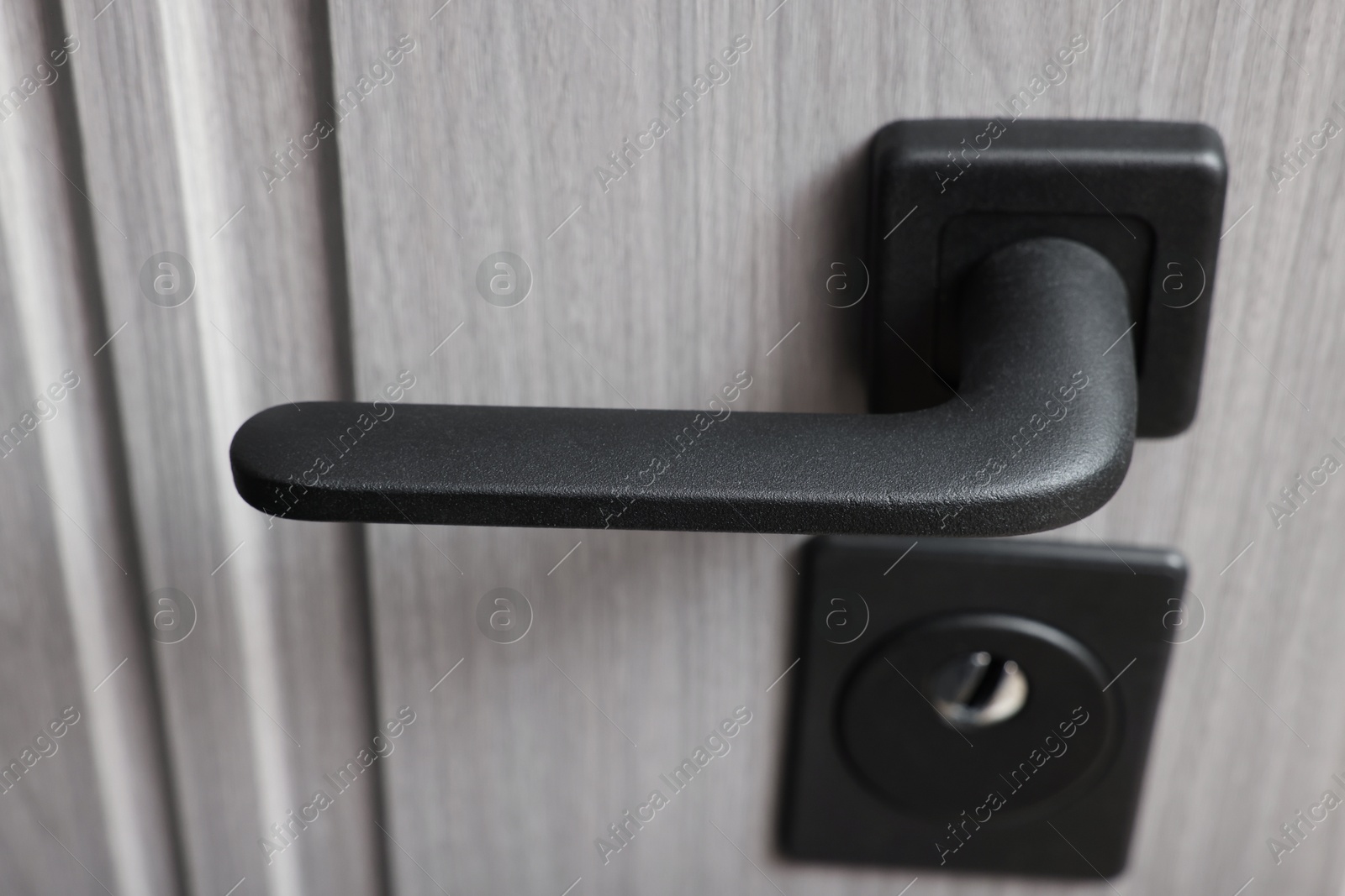 Photo of View of door with modern handle, closeup