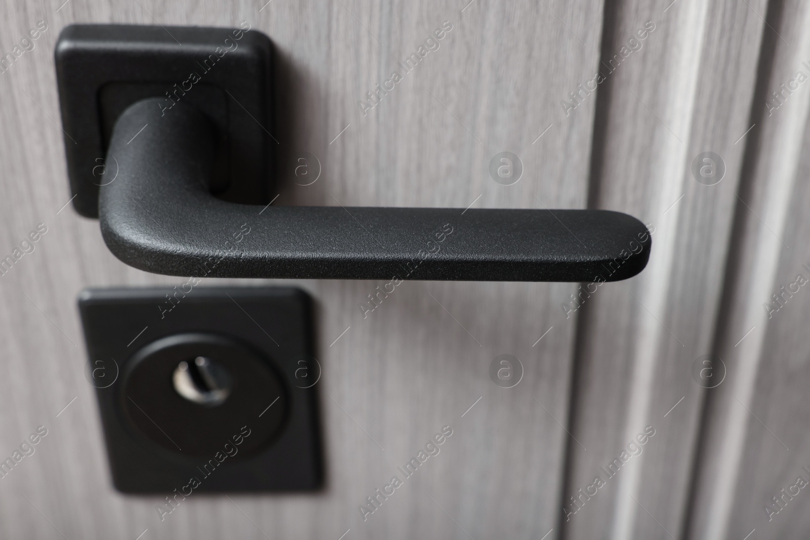 Photo of View of door with modern handle, closeup