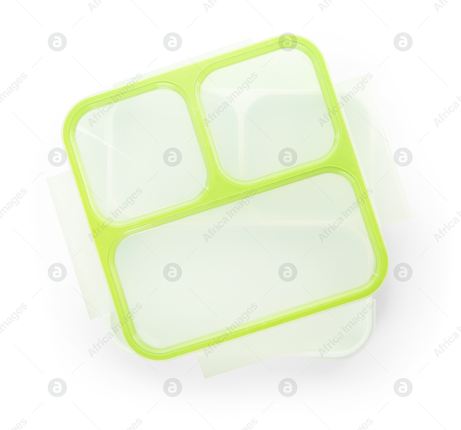 Photo of Empty plastic lunch box isolated on white, top view