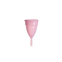 Empty pink menstrual cup isolated on white