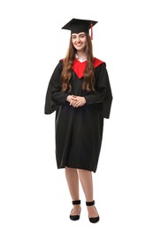 Photo of Happy student after graduation on white background