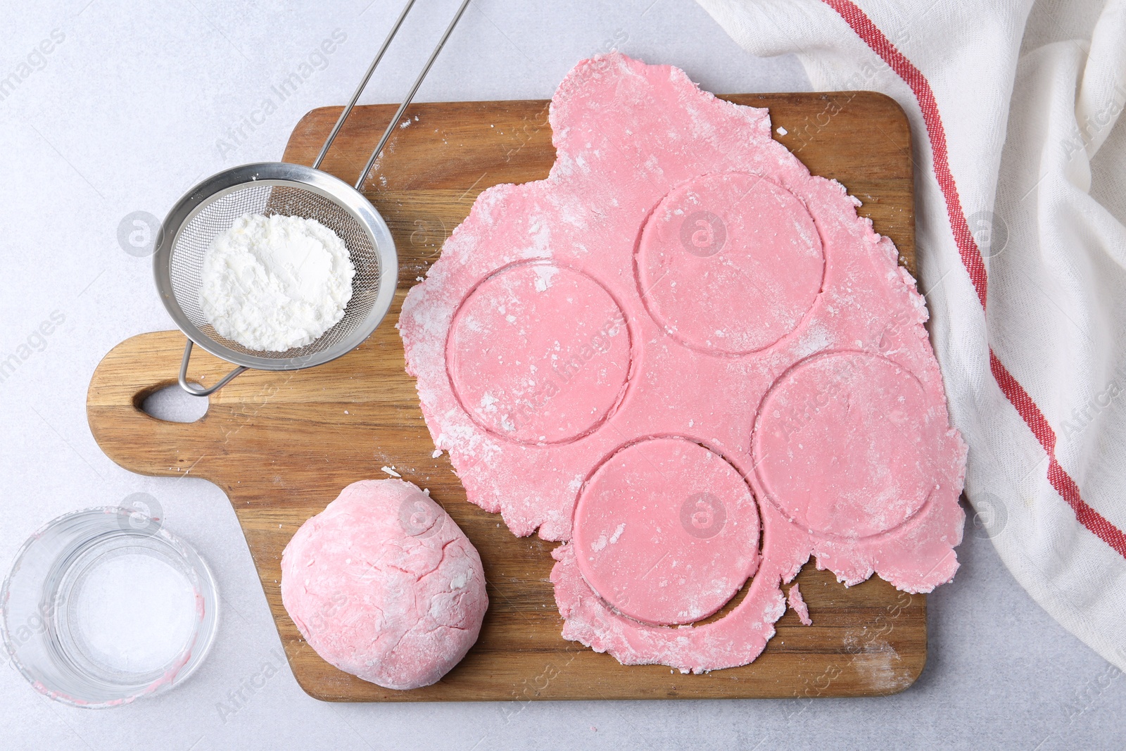 Photo of Dough for tasty homemade mochi on white table, top view