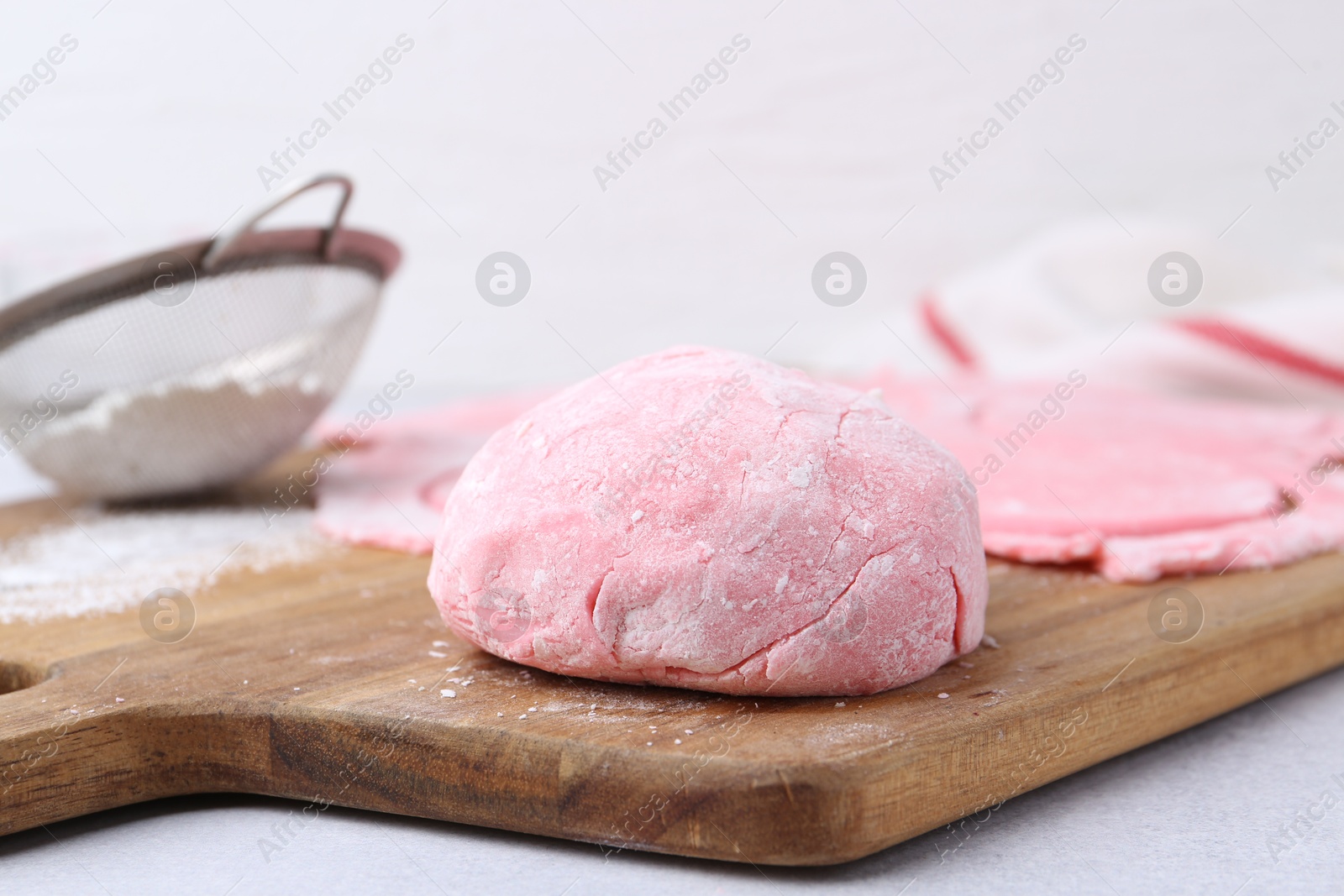 Photo of Dough for tasty homemade mochi on white table, closeup