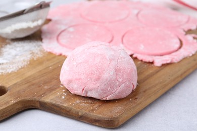 Photo of Dough for tasty homemade mochi on white table, closeup