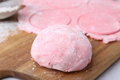 Photo of Dough for tasty homemade mochi on white table, closeup