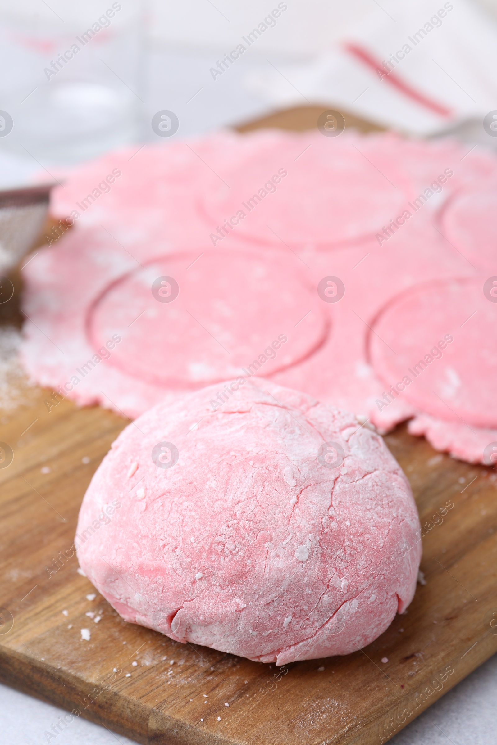 Photo of Dough for tasty homemade mochi on white table, closeup