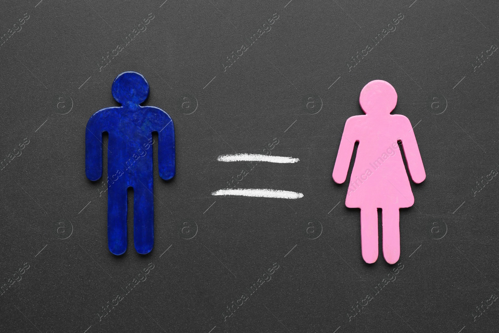 Photo of Gender equality concept. Male and female figures on chalkboard, flat lay