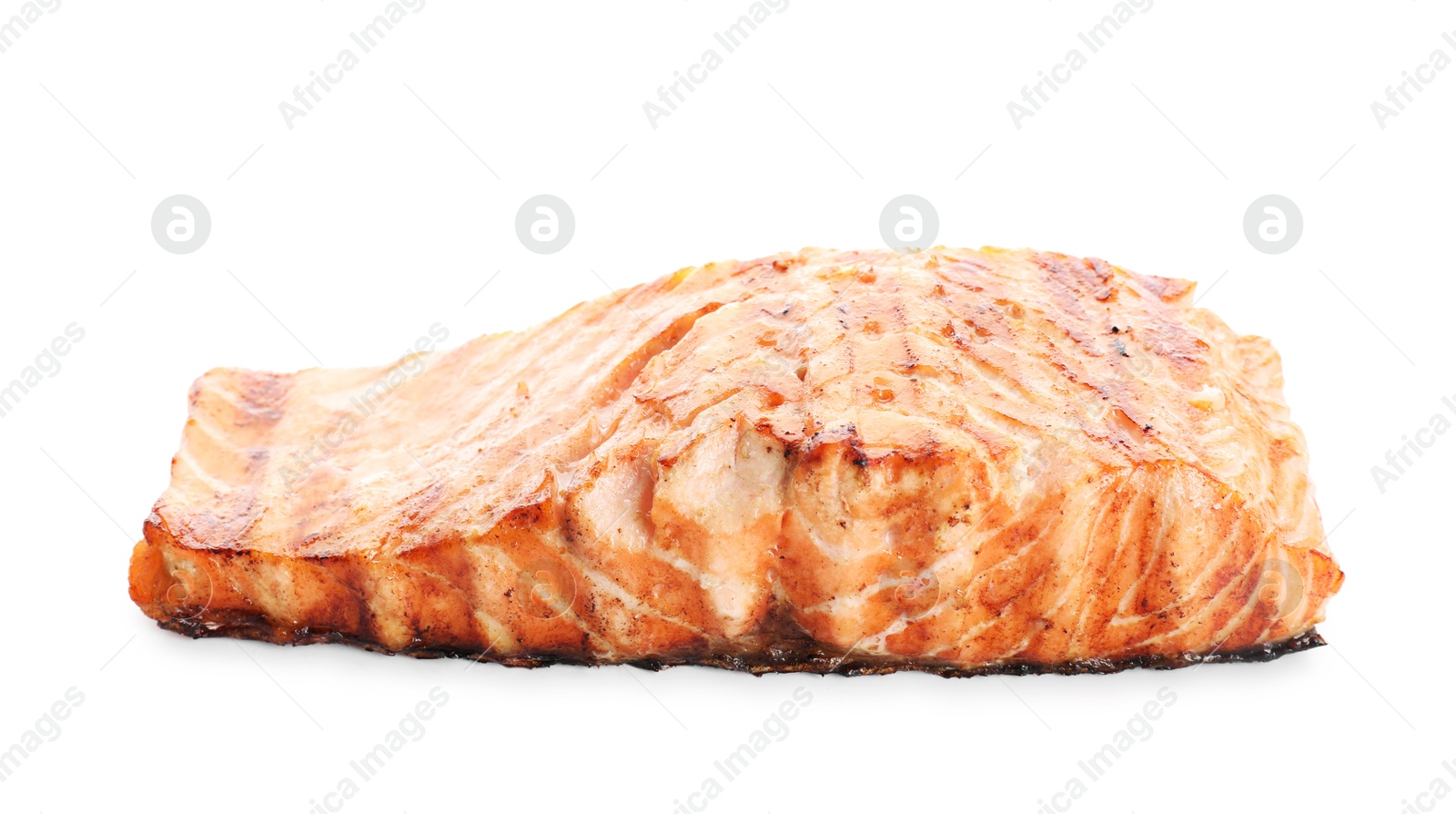 Photo of Delicious grilled salmon fillet isolated on white