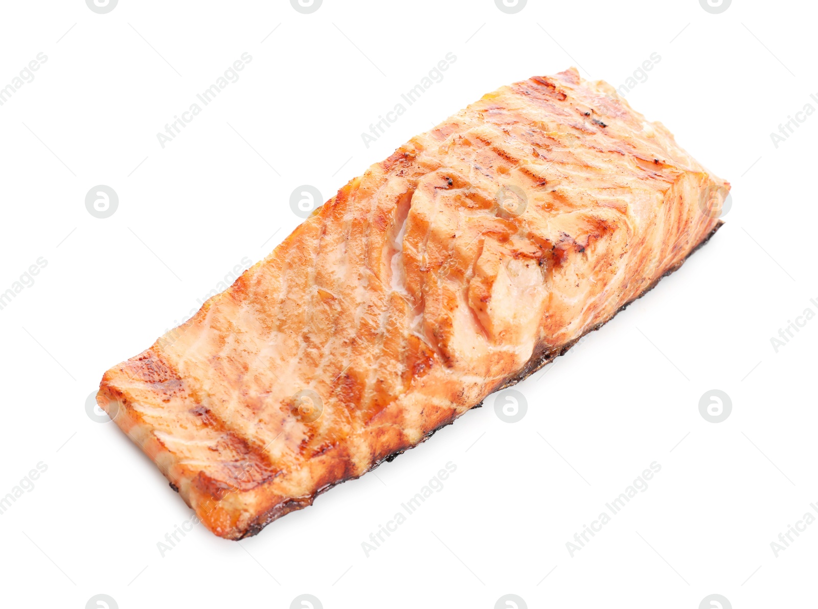 Photo of Delicious grilled salmon fillet isolated on white