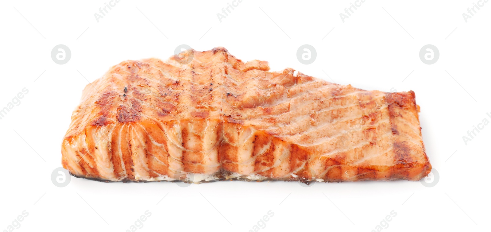 Photo of Delicious grilled salmon fillet isolated on white