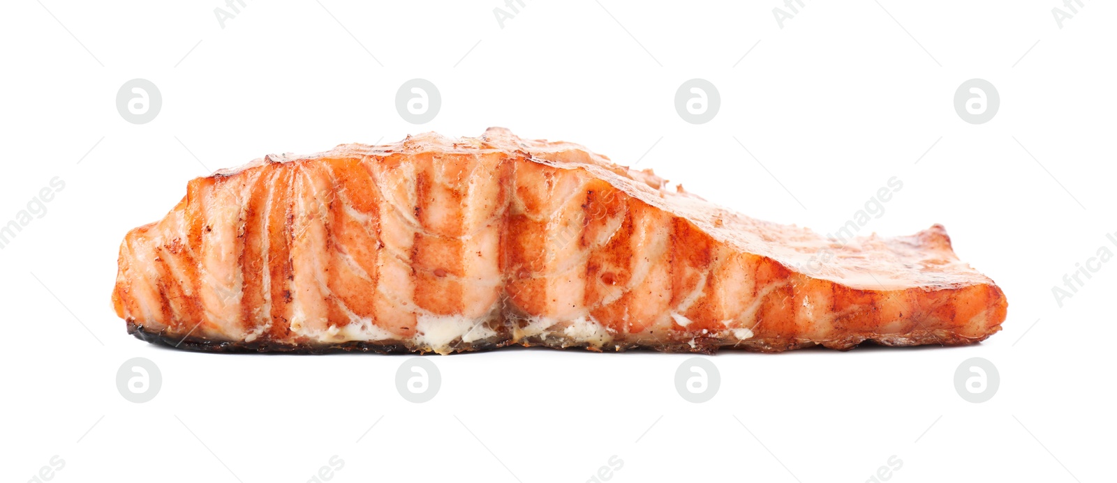 Photo of Delicious grilled salmon fillet isolated on white