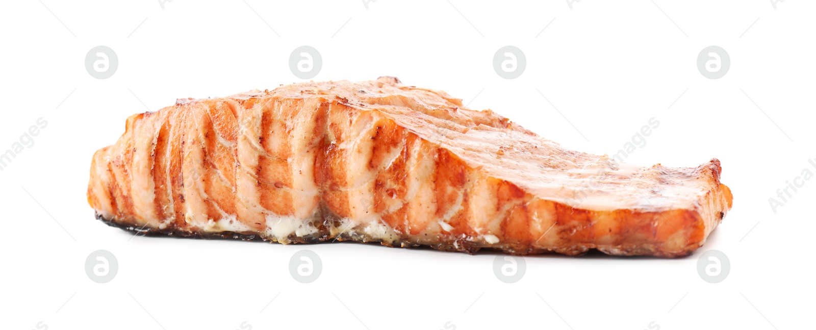 Photo of Delicious grilled salmon fillet isolated on white