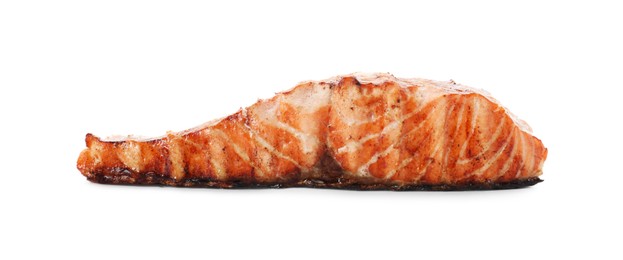 Photo of Delicious grilled salmon fillet isolated on white