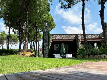 Photo of Green trees and other plants growing near building at luxury resort