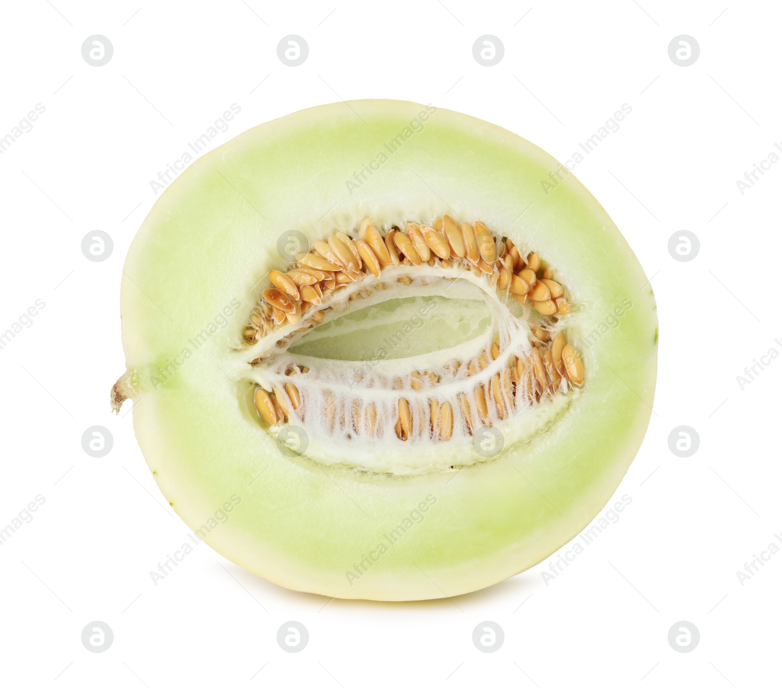 Photo of Half of fresh honeydew melon isolated on white