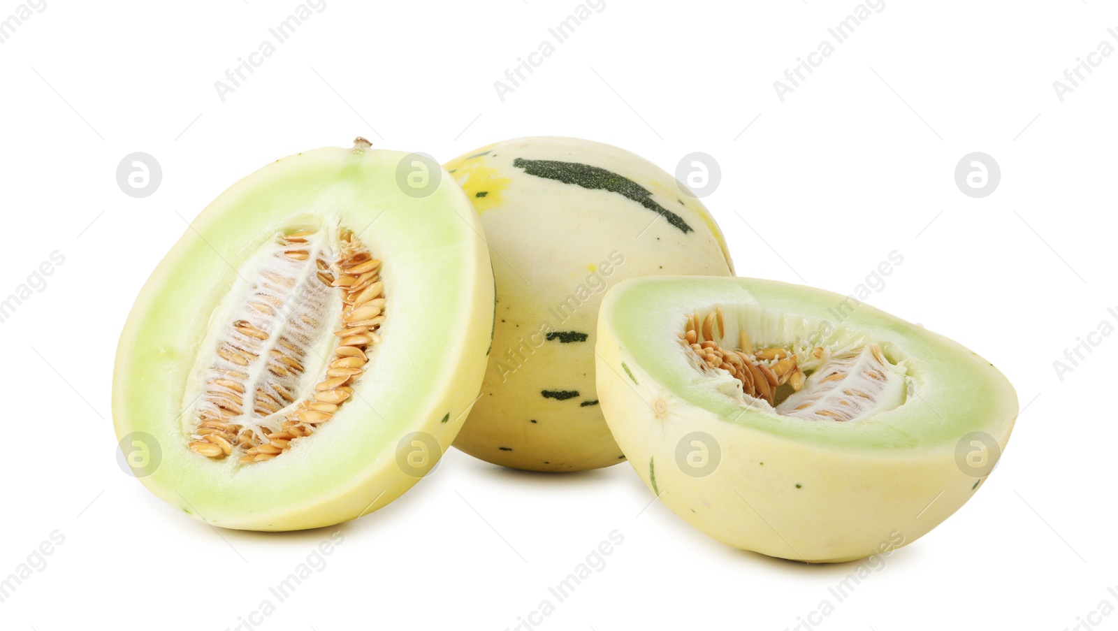 Photo of Fresh ripe honeydew melons isolated on white