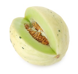 Photo of Cut fresh ripe honeydew melon isolated on white