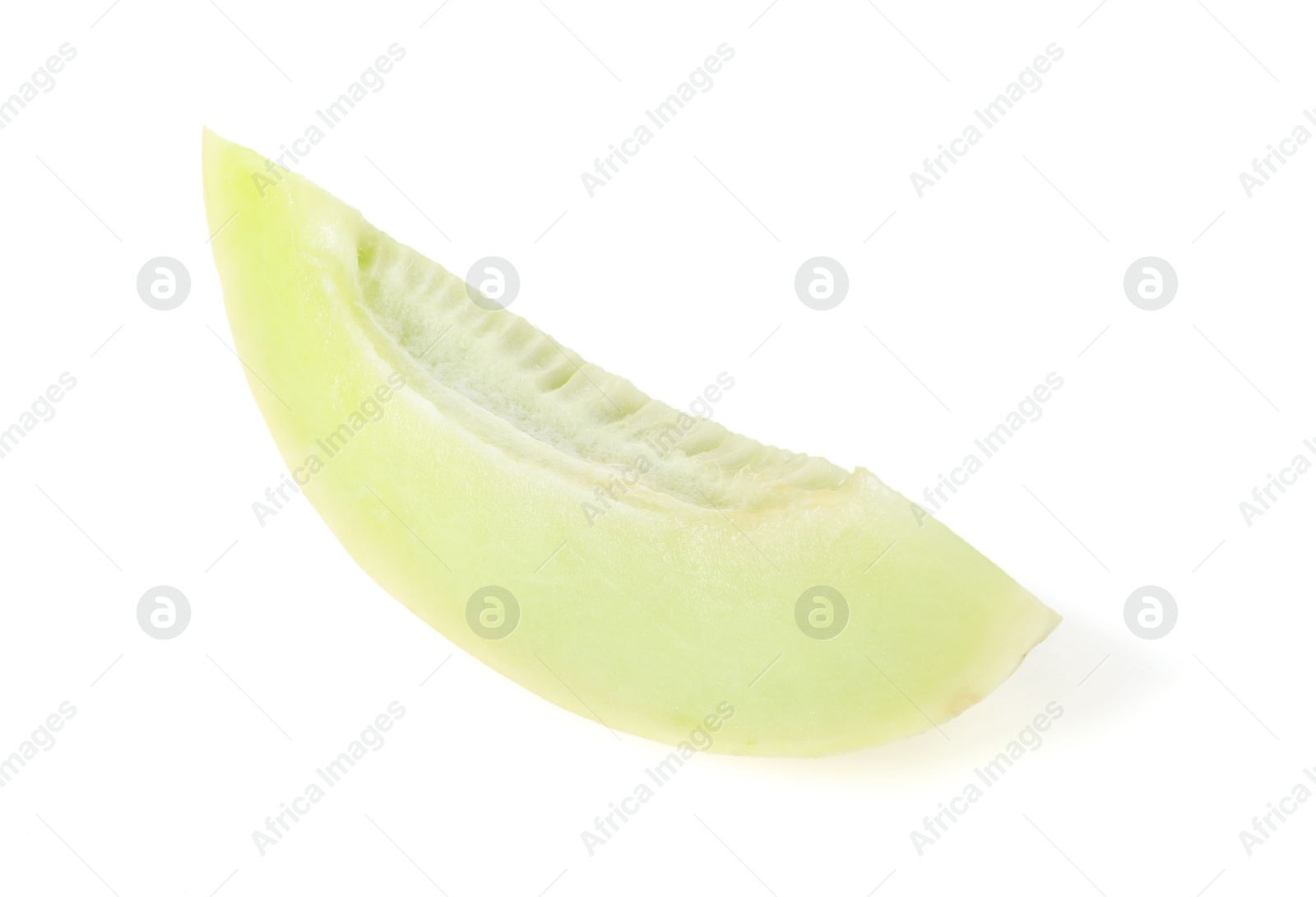 Photo of Slice of fresh ripe honeydew melon isolated on white