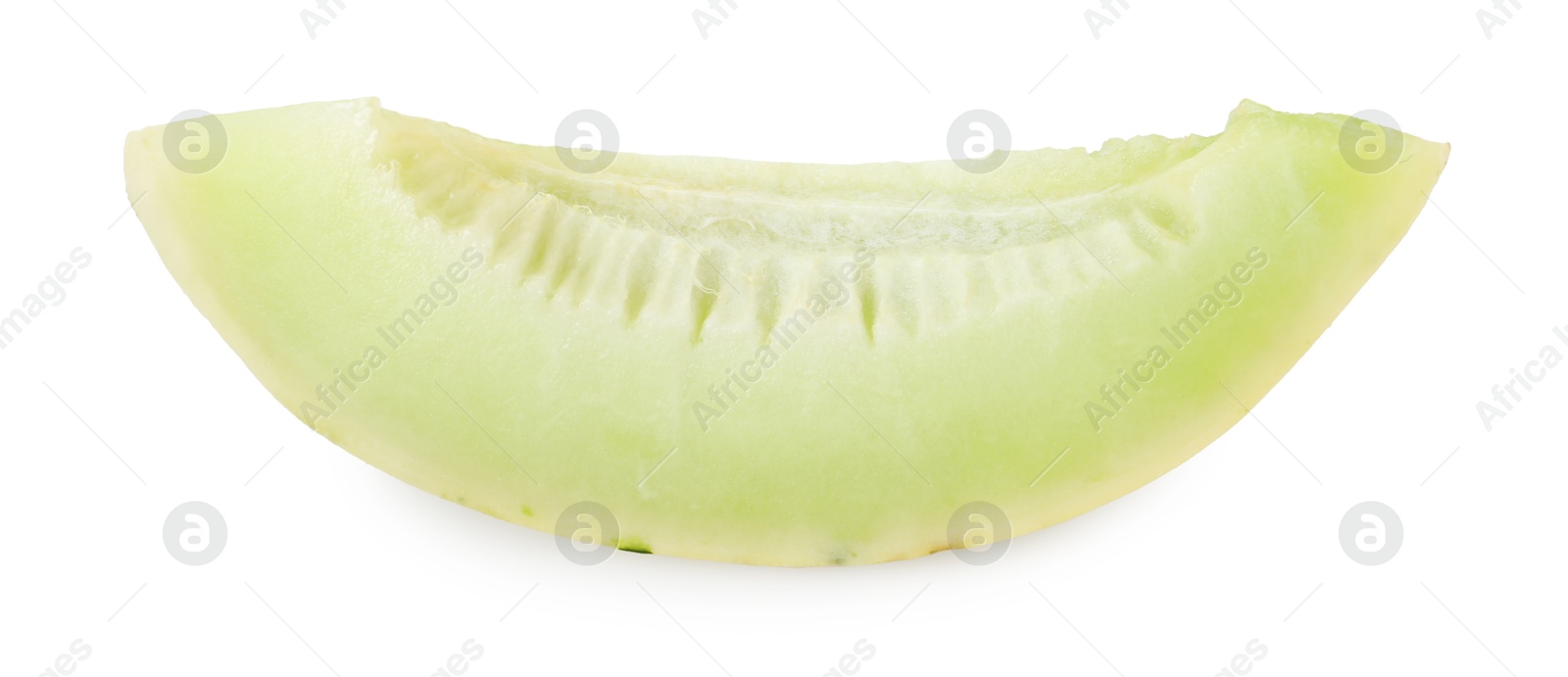 Photo of Slice of fresh ripe honeydew melon isolated on white