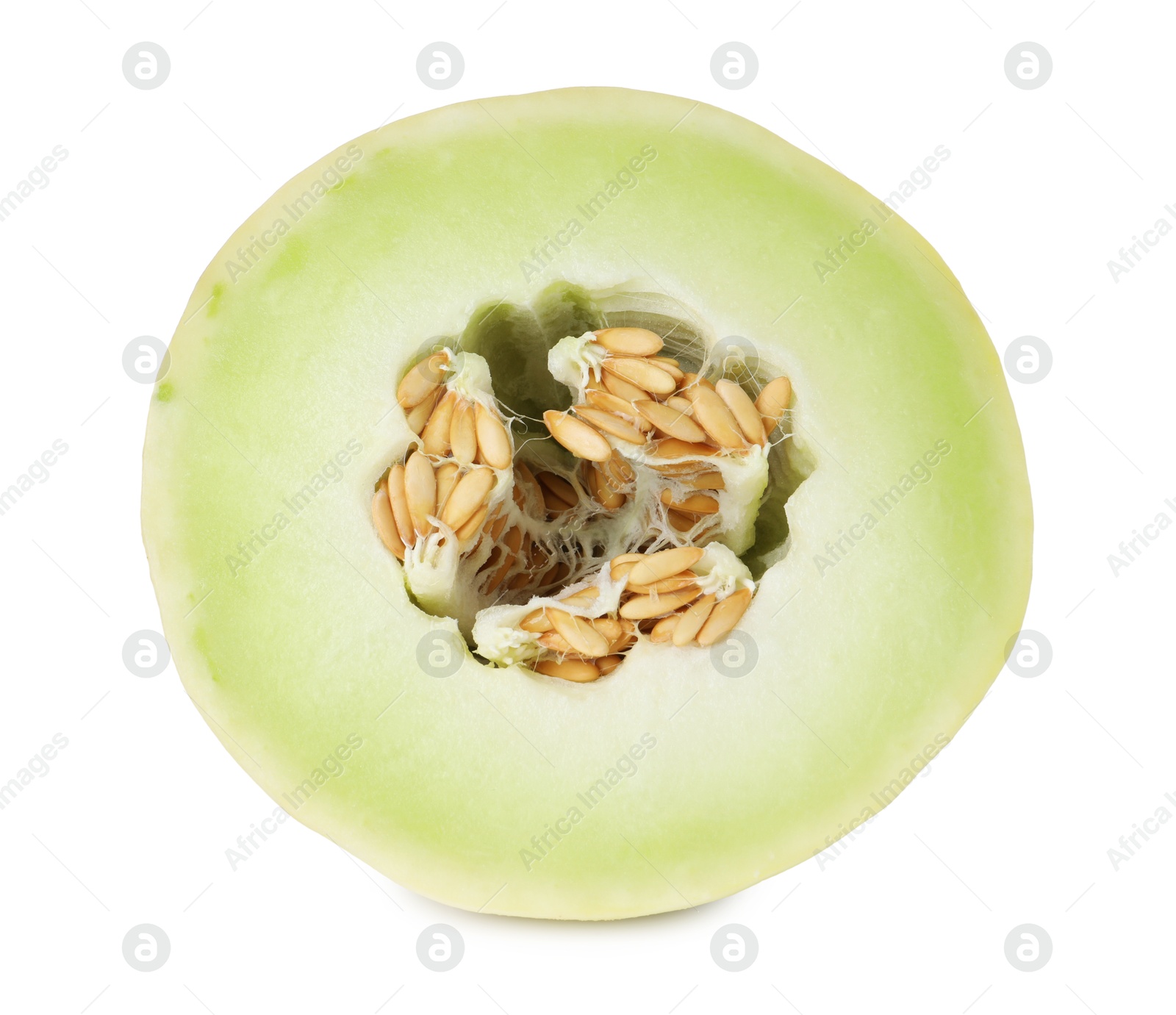 Photo of Cut fresh ripe honeydew melon isolated on white