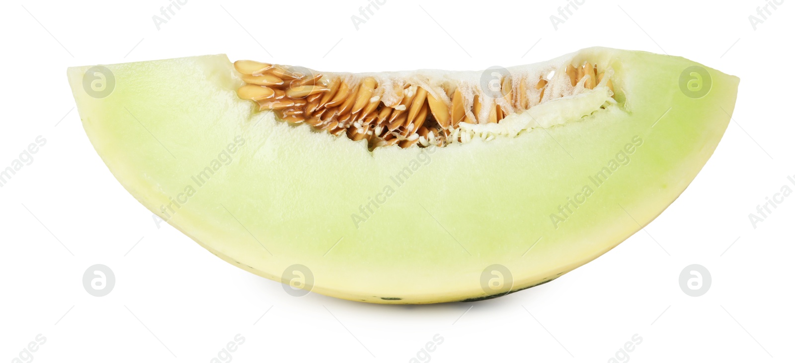 Photo of Slice of fresh ripe honeydew melon isolated on white