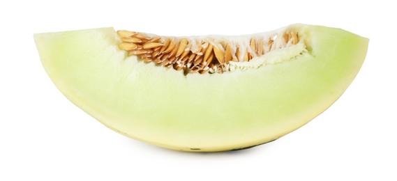 Photo of Slice of fresh ripe honeydew melon isolated on white